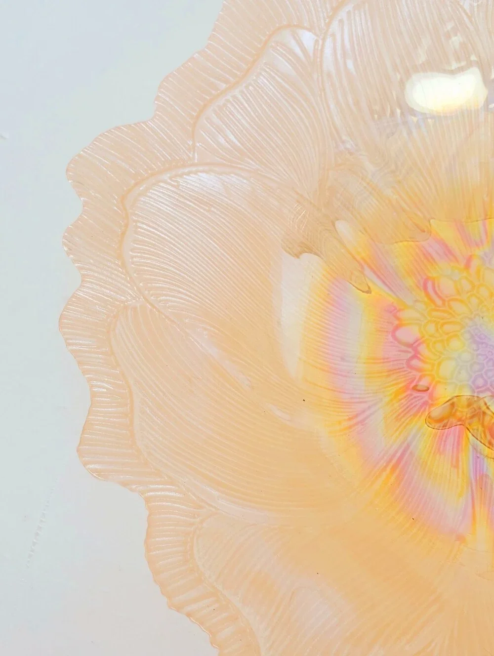 Vintage Iridescent Carnival Glass Bowl Marigold Ruffled Edge Floral 11”